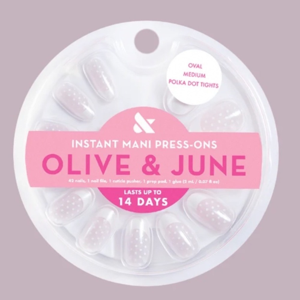 Olive & June Instant Mani Press-On Nails Iridescent Oval Polka Dot Tights French